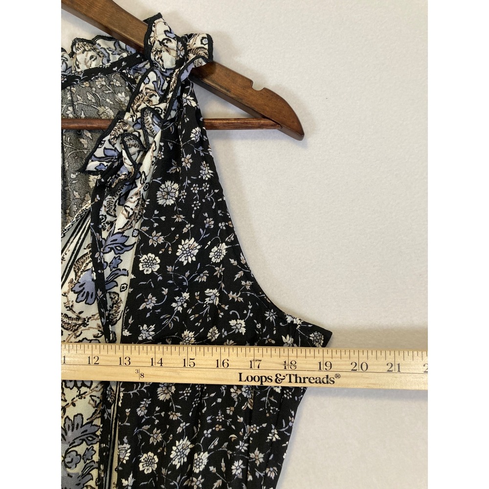 Knox Rose Black Floral Maxi Dress with Cream & Blue Trim - Picture 5 of 9